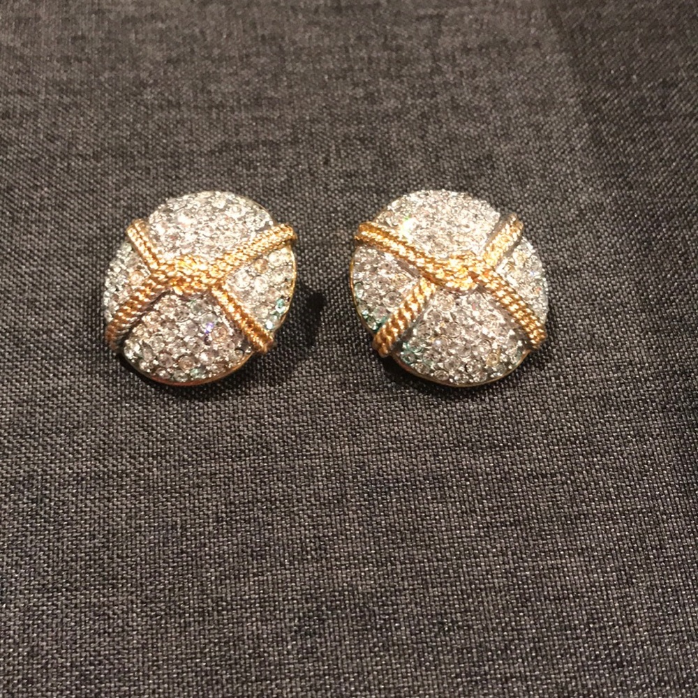 Vintage Swarovski Gold tone Pave Crystal Clip Earrings